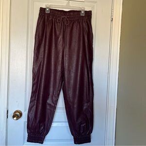 Dynamite Burgundy Faux Leather Joggers Large Women Garterized String with Pocket